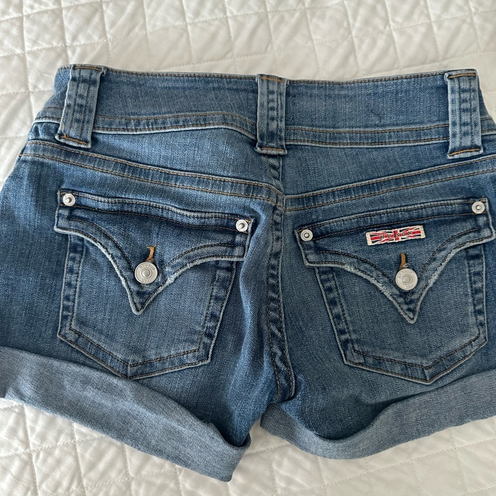 Blue Denim Shorts with Flag Detail